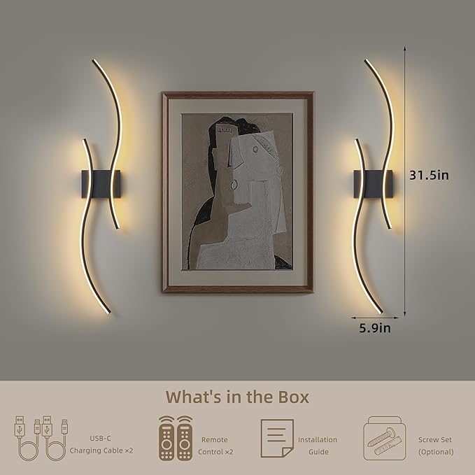Battery Operated Wall Sconces Set of 2, Dimmable Modern LED Rechargeable Wall - Image 6