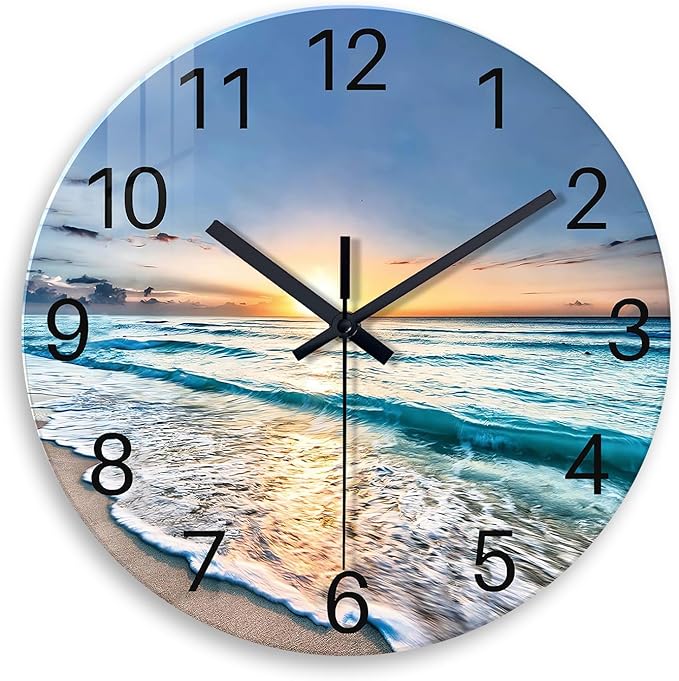 Blue Beach Wall Clock for Kitchen 14 Inch Round Coastal Clocks for Walls Analog by Constantplanet%E6%97%97%E8%88%B0%E5%BA%97