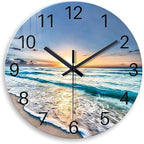 Blue Coastal Wall Clocks Battery Operated 16 Inch Glass Wall Clock Silent Beach by Constantplanet%E6%97%97%E8%88%B0%E5%BA%97