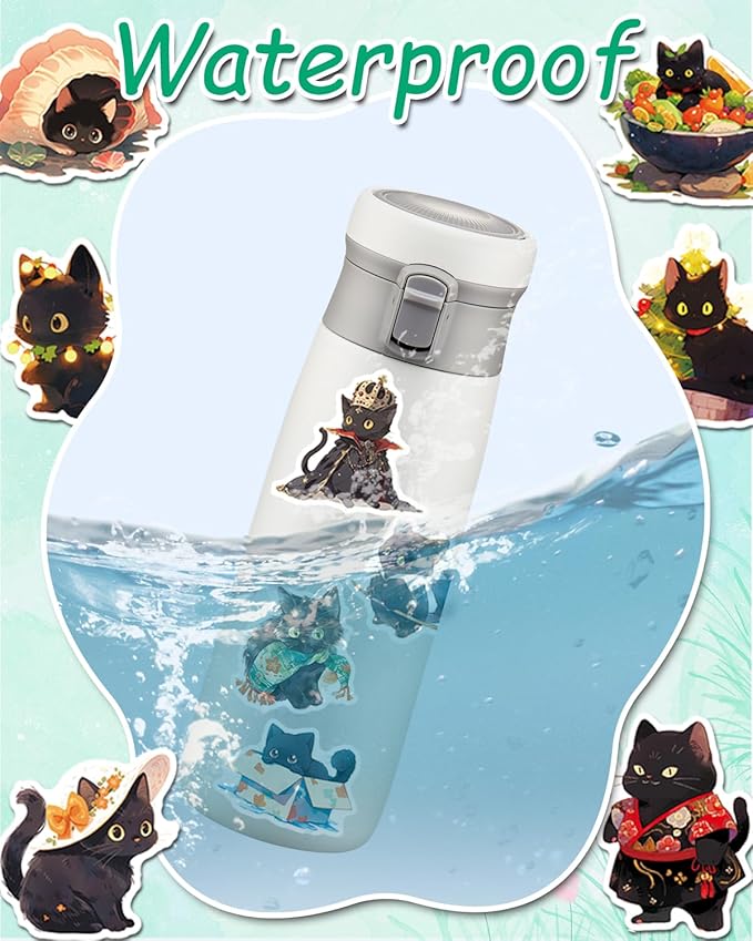 AOWDIAO 100 Pcs Black Cat Stickers Cute Cat Gifts Vinyl Cat Sickers for Water Bottles Laptop