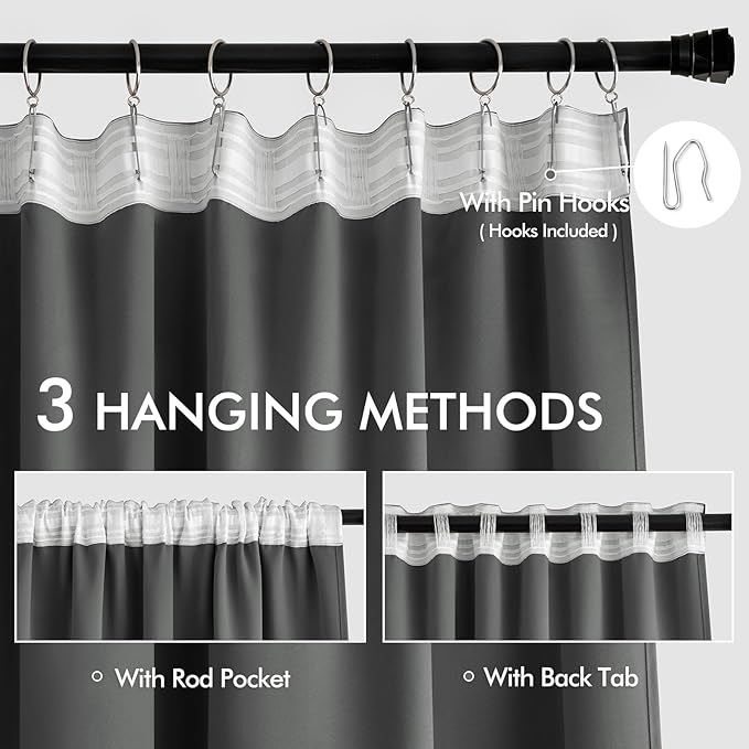 MIULEE Grey Back Tab Blackout Curtains 72 Inch Length 2 Panels Set - Image 3