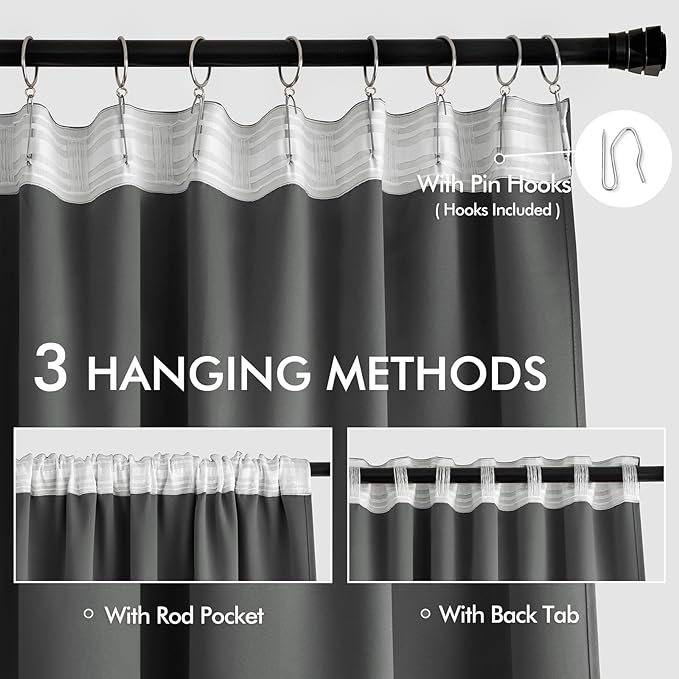 MIULEE Back Tab Grey Blackout Curtains 120 Inch Long 2 Panels Set - Image 3