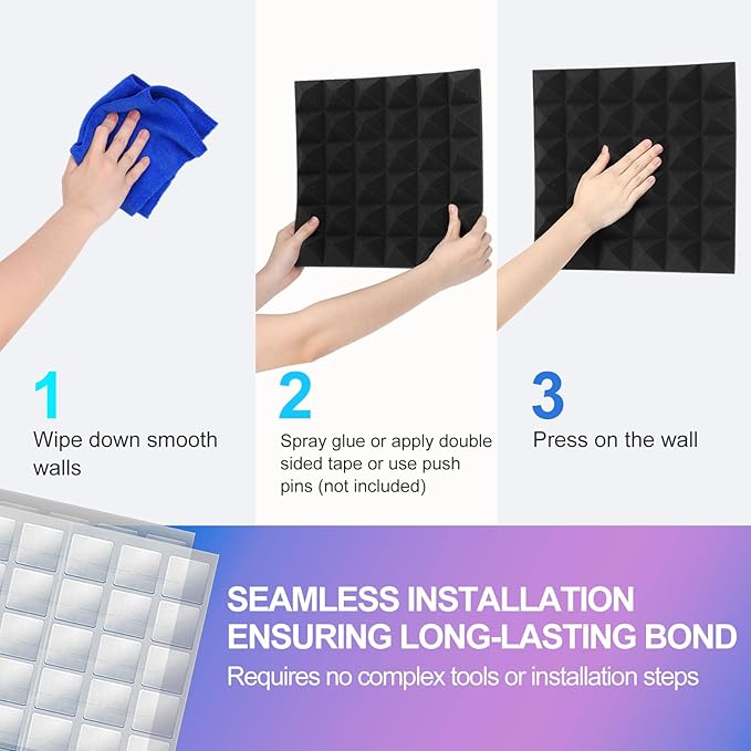 JBER Acoustic Sound Foam Panels, 24 Pack 2" X 12" X 12" Blue and Black - Image 5