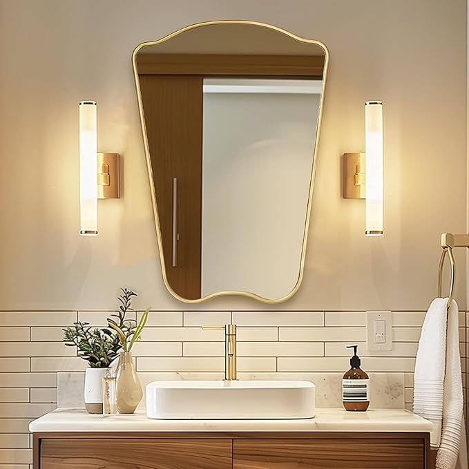 PERFNIQUE Gold Bathroom Mirror Irregular Wall Mirror, Decorative Vintage Mirror - Image 5