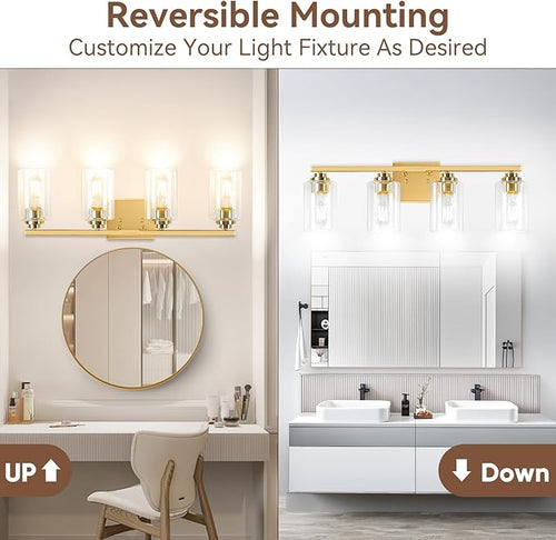 4-Light Bathroom Light Fixtures, Brushed Gold Vanity Lights, Classic Wall Lamp - Image 2