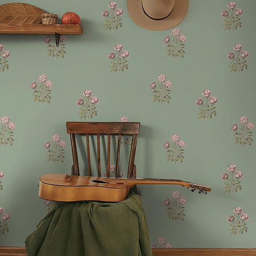 17.3" x 393.7" Vintage Floral Wallpaper Peel and Stick Boho Wallpaper Removable - Image 2