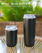 16 oz Insulated Coffee Tumblers, Travel Coffee Tumblers with Straw, Double-Wall Stainless Steel Tumbler, Leak Proof Tumbler, Reusable Cups with Lids for lced and Hot Drinks (Black)