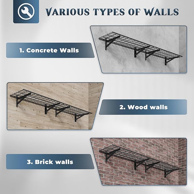 Jusgym 2 Pack Heavy Duty Garage Wall Shelving Set, Wall Mounted Garage Shelves - Image 3