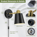 Lomoky Plug in Wall Sconces Set of 2, Dimmable Wall Lights - Image 2