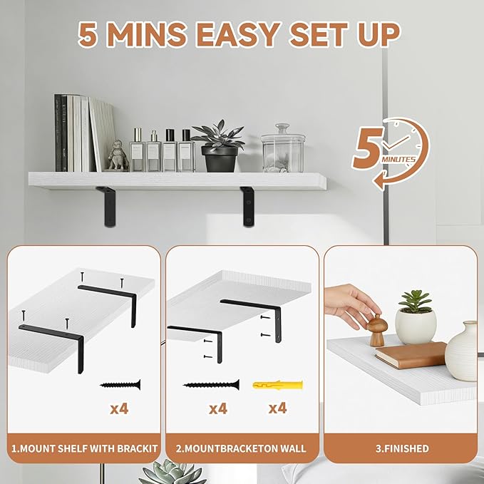 Easy Install Floating Shelves, 15.7 Inch Wall Mounted Wood Shelf, Hanging Shelf - Image 2