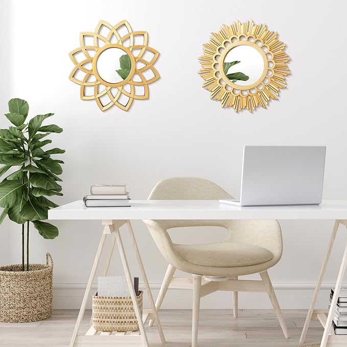 Dandat Set of 4 Gold Mirrors for Wall Decor Small Circle Flowers Mirrors - Image 4