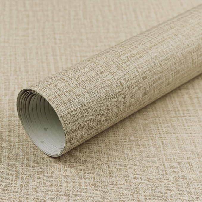 TANONE Khaki Contact Paper Peel and Stick, Grasscloth Beige Wallpaper Self - Image 7