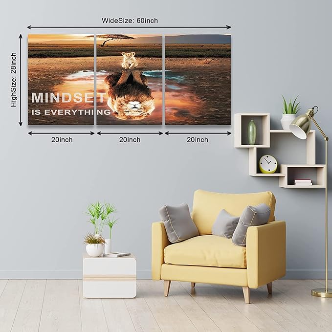KAWAHONE Motivational Lion King Mindset Wall Art Gold, Success Cat Reflect Lion - Image 6