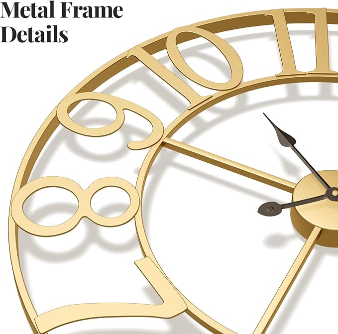 Cuspin Large Wall Clock for Living Room Decor, 30 Inch Gold Wall Clock - Image 4