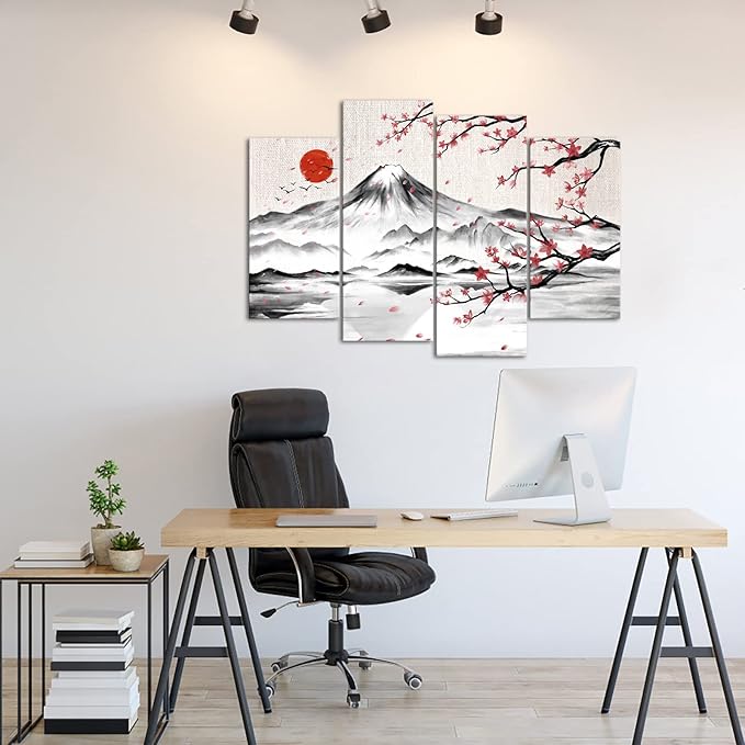 LyerArtork 4 Panel Japanese Ink Painting Wall Art Mount Fuji - Image 2