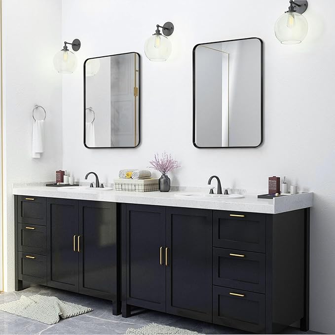 Wall Mount Mirror for Bathroom, Brushed Black Metal Framed Rounded Corner - Image 3