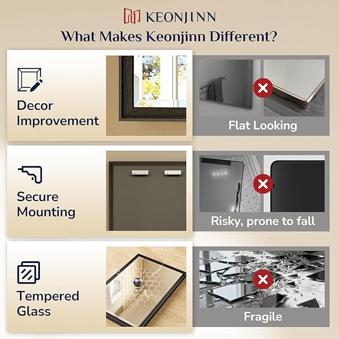 Keonjinn 24" x 36" Black Bathroom Mirror, Brushed Black Framed Mirror - Image 5