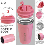YINBAOGE Insulated Travel Coffee Mug, Spill & Leak Proof, Portable To Go Camping Stainless Steel Coffee Tumbler, Reusable Thermal Coffee Cup with Lid for Hot & Cold Drinks (2nd-Pink, 12 OZ)