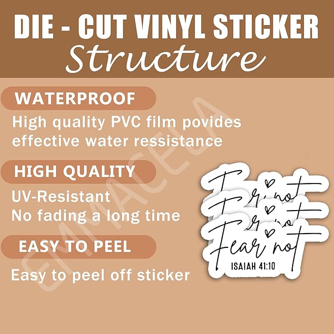 (3 Pack) Christian Stickers, “Fear Not – Isaiah 41:10” Bible Verse Decals – Waterproof Vinyl for Tumblers, Laptops, Water Bottles – 3 x 1.5 Inch