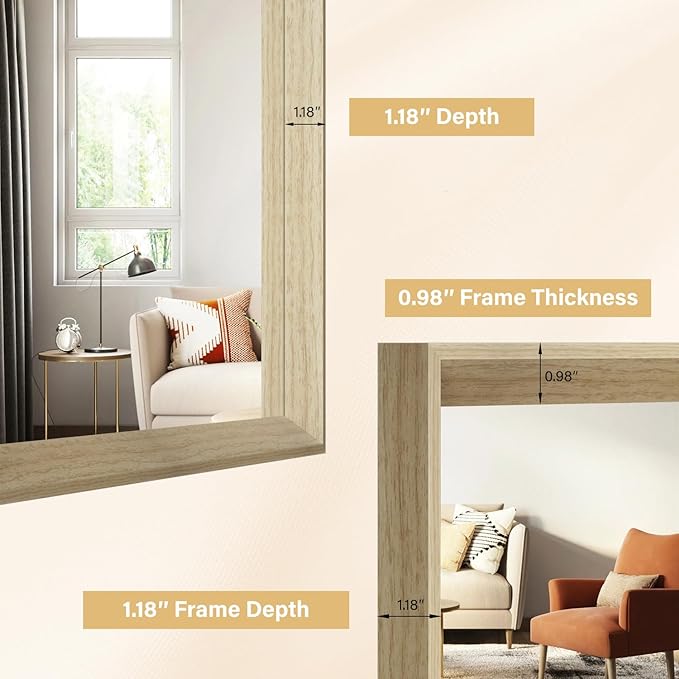 Oak Wood Effect Framed Wall Mirror, 16x20 Rectangle Mirror, - Image 5