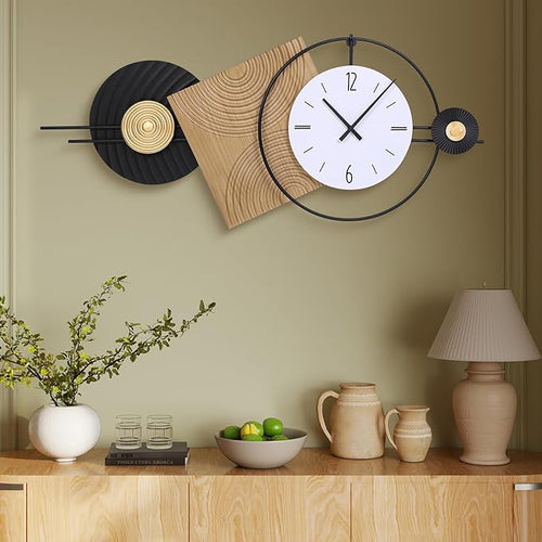 37.7X21Inch Large Modern Wall Clock Geometric Dial-Solid Wood Metal Frame by Wecreatemoderndesign