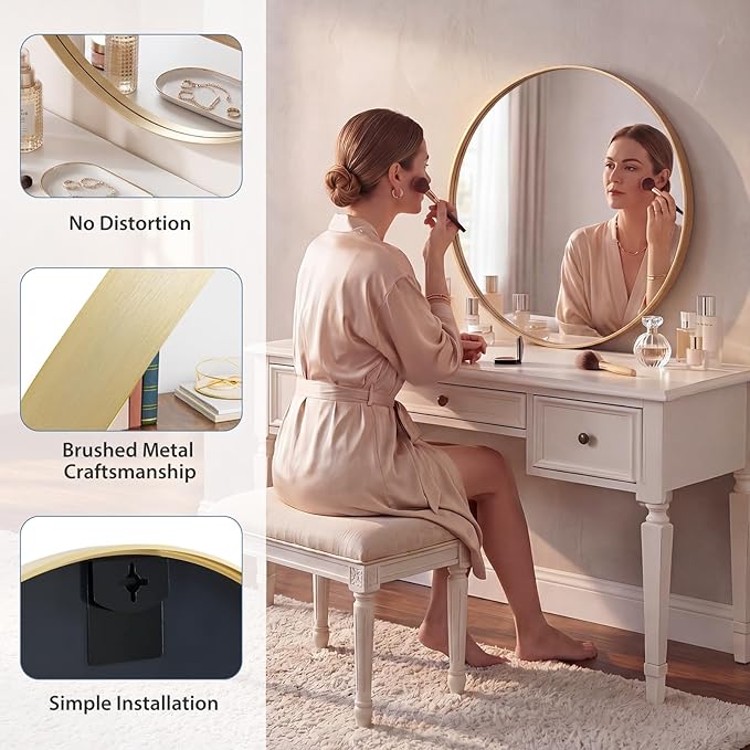 DUMOS 28-Inch Round Wall Mirror, Bathroom Wall Circle Mirror - Image 4