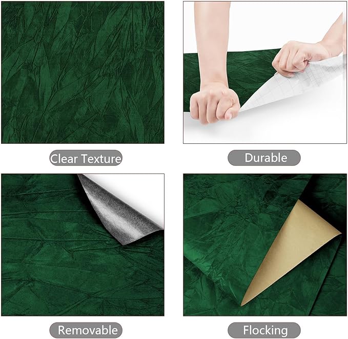 YENHOME Emerald Green Peel and Stick Wallpaper 17.7"X118" Green Wallpaper Stick - Image 4