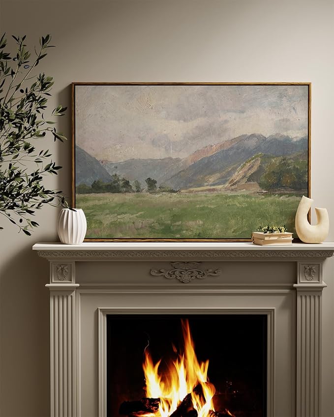 InSimSea Framed Canvas Wall Art Vintage Decor, Prairie Mountain Landscape - Image 4