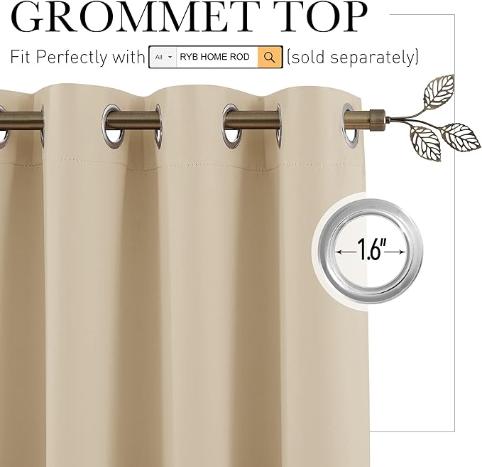 RYB HOME Blackout Curtains Soundproof Energy Saving Insulating Privacy Room - Image 2