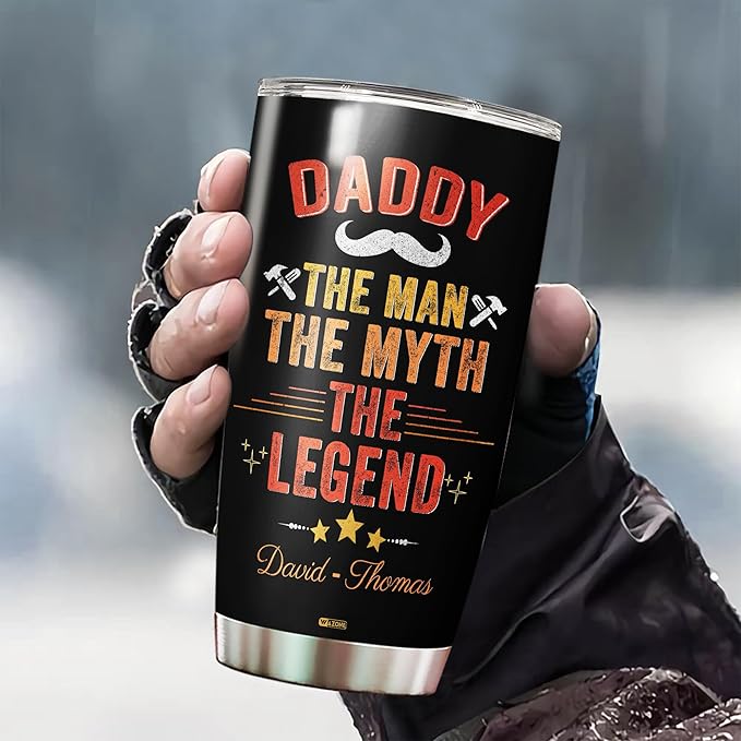 WAZONE Personalized Dad Tumbler With Lids Custom Name Inspiring Quote Unique Presents Christmas Birthday Gift For Dads Daddy Man Grandpa Insulated Cup Stainless Steel Travel Mug 20oz 30oz