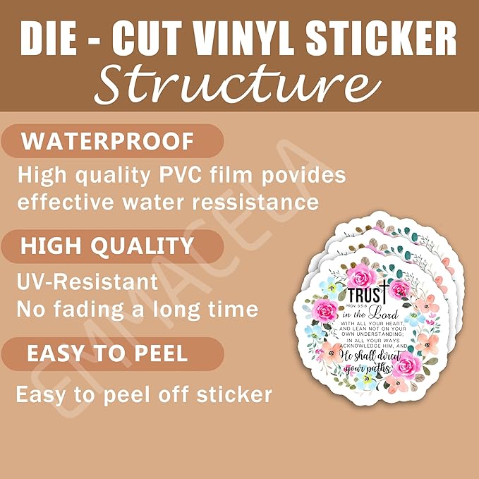 (3 Pack) Faith Stickers - Trust in The Lord with All Your Heart - Christian Waterproof Vinyl Decals for Books, Laptops, Tumblers, Water Bottles - Phones, Bible Verb Quotes - 3 x 3 Inch