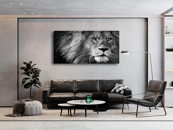 Baisuart-D0162 Canvas Prints Wall Art Grey lion Stretched Canvas Wooden Framed - Image 4