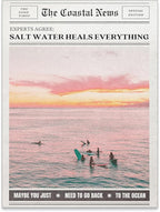 Pink Beach Newspaper Posters Vintage Fashion Coastal Girl Surf Wall Art Grainy by Unknown