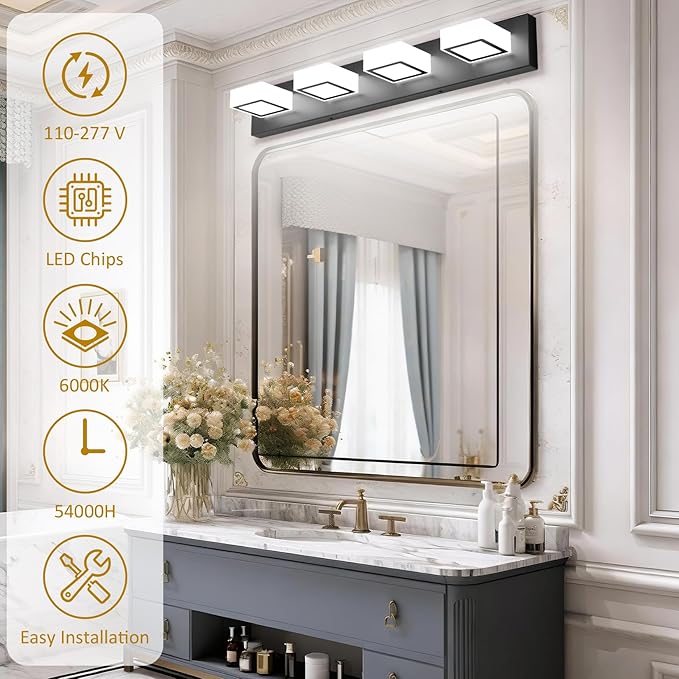 Ralbay Black Bathroom Vanity Lights 30inch Metal Acrylic LED Modern Bathroom - Image 5