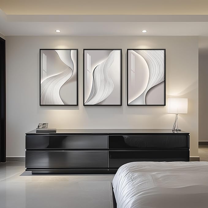 Large Framed Modern Abstract Wall Art, 3 Piece Minimalist Bright Style Prints - Image 3