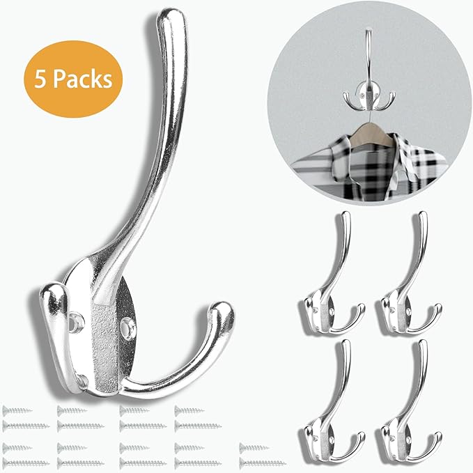 Wall Mounted Coat Hooks 5 Pack Heavy Duty Black Hardware Robe Hooks Decorative - Image 2
