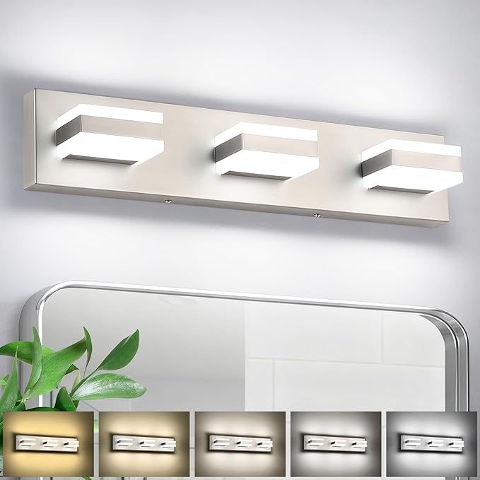 SOLFART Vanity Lighting Over Mirror, 3 Lights Brushed Nickel Bathroom Light by SOLFART