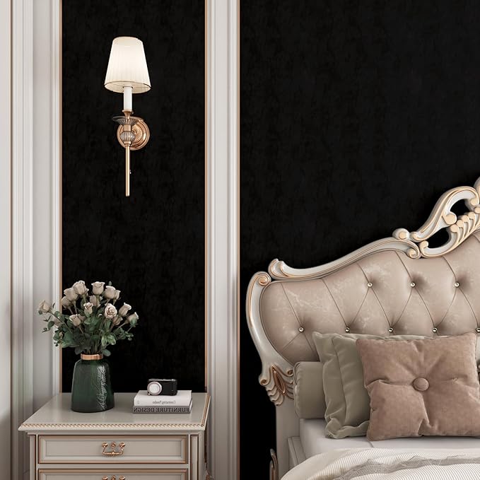 YENHOME 17.7"X200" Black Wallpaper Peel and Stick Black Felt Fabric Self - Image 2