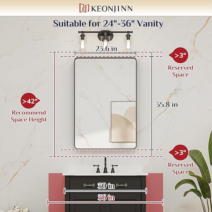 Keonjinn Gold Bathroom Mirrors for Over Sink 24 x 36 Inch Brushed Brass Metal - Image 7