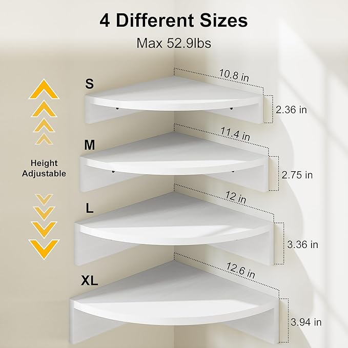 Alsonerbay White Corner Shelf Wall Mount, Large Wooden Shelves - Image 3