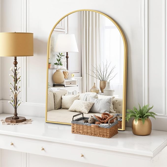 Arched Wall Mirror 30x20 Inch Gold Bathroom Vanity Mirror - Image 2