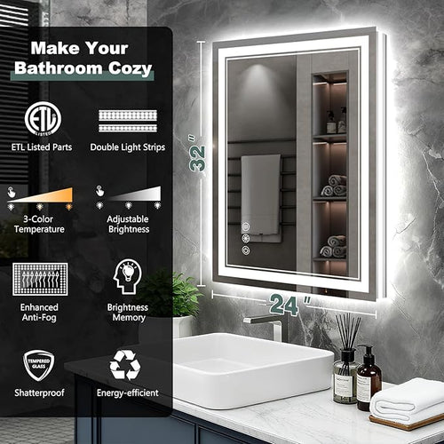32x24 Inch LED Bathroom Mirror - Image 2