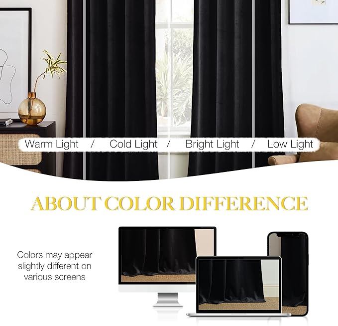 NICETOWN Black Velvet Curtains 90 inches Long 2 Panels Set, Thermal Insulated - Image 5