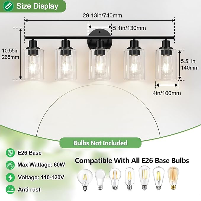 Zarbitta 5-Light Bathroom Light Fixtures, Bathroom Wall Lamp - Image 8