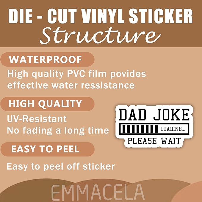(3PCS) Dad Joke Loading Stickers – Funny Waterproof Vinyl Decals for Laptop, Tumbler, Scrapbook, Water Bottle – Father’s Day Gift for Dads, Fathers, Husbands 3" x 2.5"
