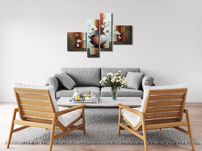 Wieco Art -Stretched and Framed 100% Hand-painted Modern Canvas Wall Art - Image 4