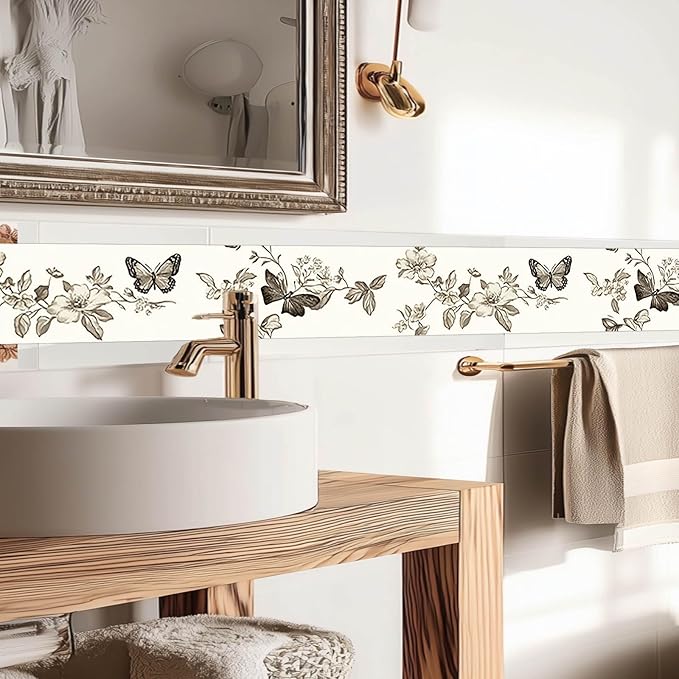 IVN Wallpaper Border Peel and Stick PVC Vintage Butterfly and Floral Design - Image 6