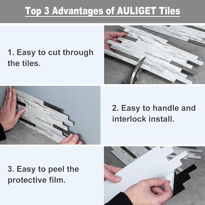 AULIGET 40 Sheets Faux Stone Peel and Stick Backsplash - Image 7
