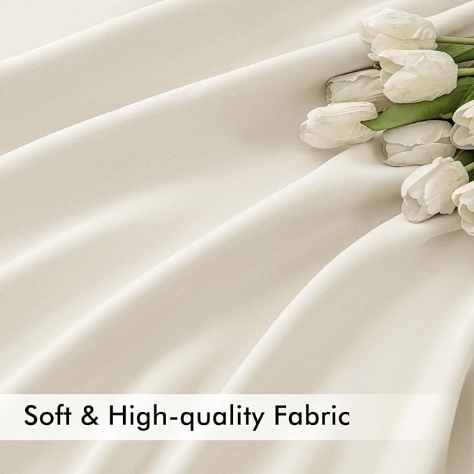 MIULEE Beige White Back Tab Blackout Curtains 108 Inch Long 2 Panels Set - Image 6