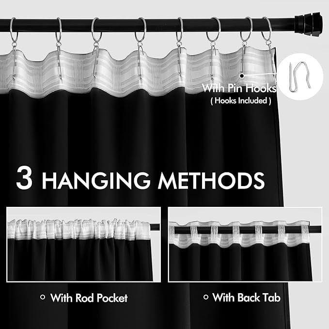MIULEE Black Back Tab Blackout Curtains 84 Inch Length 2 Panels Set - Image 3